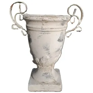 Exner GmbH Garten- & Wohnaccessoires Dekovase Vase Amphore Terracotta antik Patina weiß Eisen Griffe, vintage Deko shabby chic weiß 22 cm