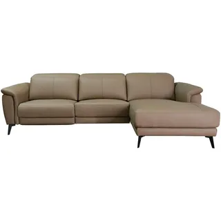 Livetastic Ecksofa, Taupe, Leder, Echtleder, Rindleder, Kiefer, Kautschukholz, Meranti, Sperrholz, Hartholz, 4-Sitzer, Ottomane rechts, L-Form, 276x174 cm, Rücken echt, motorische Relaxfunktion, USB-C-Anschluss, Wohnzimmer, Sofas & Couches, Wohnlandschaften, Ecksofas