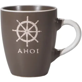 Seaside No.64 - maritimes Steingut-Geschirr in taupe - Mix & Match Serie aus Keramik - nautische Motive zum Kombinieren - Küchenzubehör, Geschenkartikel (Tasse 350ml, Steuerrad)