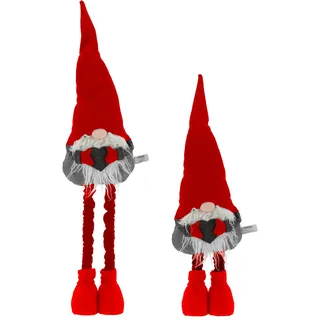 Wichtel mit Teleskopbeinen (rot/grau) Weihnachts Deko, Weihnachtswichtel, ...