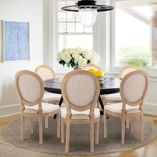 SoarTalent 6er Set Esszimmerstühle Rattan Ovalrücken, Beige