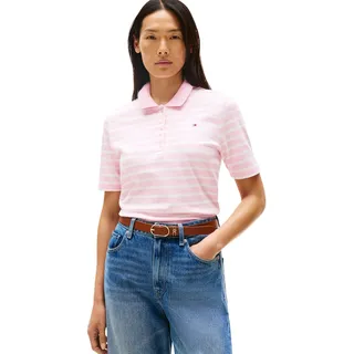 Tommy Hilfiger Damen Poloshirt Kurzarm 1985 Pique Regular Fit, Mehrfarbig (Breton STP Classic Pink/Ecru), XXS