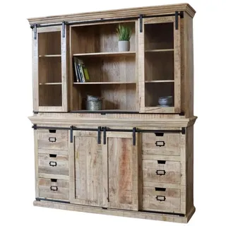baario Buffet Schrank VODICE 180cm massiv Mangoholz Buffetschrank Landhaus Vintage braun