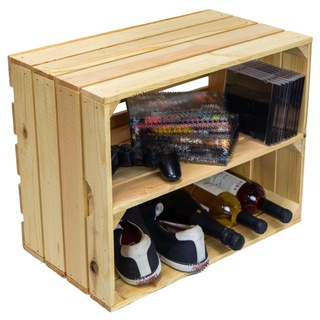 Kistenkolli Altes Land Allzweckkiste 1 x Schuhregalkiste Johanna Natur Längs Weinregal Schuhhocker Regalkis (Spar-Set) braun