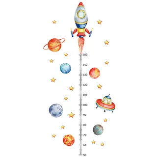 Kinesgsg Messlatte, Wandtattoo Kinderzimmer mit Skala, Höhe Diagramm Wandaufkleber Raketenmuster, Kinder Messlatte Einfach zu Bedienen, Messlattes für Kinder, für Jungen und Mädchen