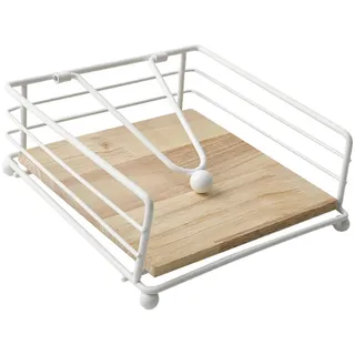 Quadratischer Serviettenhalter, Flacher Serviettenspender für Küche, Tisch | Servietten Halterung mit Beschwerten Arm | Serviettentablett aus Metall und Holz | Moderner Papierhalter für Bar, Restaurant