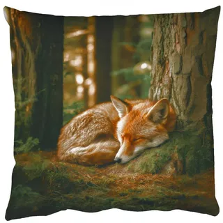 MuchoWow Dekokissen Fuchs - Wald - Schlaf, Zierkissen mit Kissenfüllung, Deko, Sofakissen, 50x50 cm Quadratisch | 50 cm x 15 cm x 50 cm