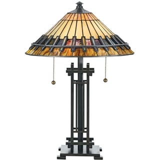 Tischleuchte Beistelllampe Schreibtischlampe Tiffany-Glas Stahl Bronze 2 Flammig