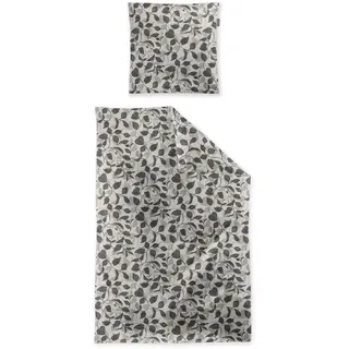 IRISETTE Meran-HK 8588 Blätter Baumwolle Grau 135 x 200 cm + 80 x 80 cm