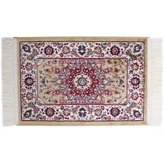 SaRani Klassischer Teppich Orientalisch Fransen Gold Dekor Blau Bordeaux Grün (40x60 cm, Gold)