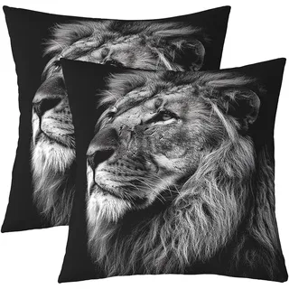Set von 2 Löwen Kissenbezüge,3D Tier Gedruckte Kissenbezüge 50x50cm,Löwenkopf Werfen Kissenbezüge,Wild Tier Thema Weiche Atmungsaktive Dekorative Akzent Kissenbezüge für Kinder Jungen Teen ,Schwarz