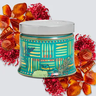 PartyLite 3-Docht Jar Kerze Hochduftende saubere brennende Glaskerze 25-45 Stunden Brenndauer (Red Hinoki Wood)