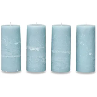 Loberon Kerze 4er Set Homel, durchgefärbt & geruchslos, von Hand gearbeitet, Lange Brenndauer, Adventskerzen, Adventskranz, Stumpenkerzen, Paraffinwachs, blau