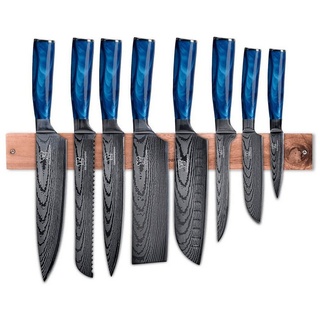 Küchenkompane Messer-Set Messerset asiatisch mit magnetischer Holzleiste - Shiburu Küchenmesser (2-tlg) blau|silberfarben