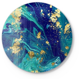 DEQORI Schneidebrett 'Marmor mit Goldakzent', Glas, Platte Frühstücksbrett Schneideplatte blau 30 cm x 30 cm