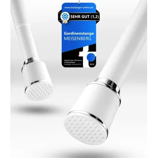 MEISENBERG Teleskopstange 220-270 cm Ø32mm, Weiß – Gardinenstange ohne Bohren, Klemmstange Ausziehbar, Vorhangstange zum Klemmen – Ideal für Vorhang & Gardinen