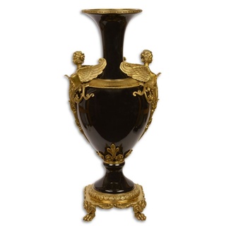Casa Padrino Jugendstil Vase Schwarz / Gold 26,6 x 21,2 x H. 57,3 cm - Balustervase