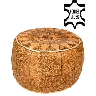 Marrakesch Orient & Mediterran Interior Hocker Orientalisches Sitzkissen Pouf aus Leder Balsam - 40cm (1 St), Handarbeit braun