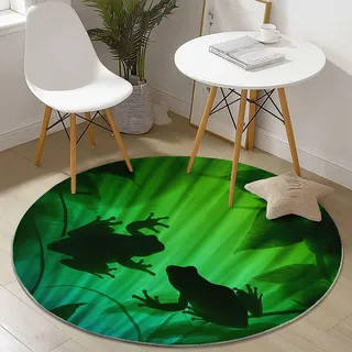 Generisch 90 cm Teppich Rund Grün Weich Kurzflor Waschbar Anti Rutsch Teppiche, Fantasie Farbverlauf Frosch Bedruckt Runder Teppich für Schlafzimmer Wohnzimmer