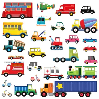 Decowall DW-1605 27 Transporte Autos Fahrzeuge Wandtattoo Wandsticker Wandaufkleber Wanddeko für Wohnzimmer Schlafzimmer Kinderzimmer