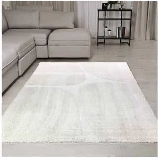 TeppichHome24 Teppich Moderner Hochflor Teppich mit organischem Muster in Creme, Rund beige Rund | 200 cm x 200 cm