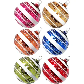 Schatzhauser Weihnachtsbaumkugel Weihnachtskugel-Set Welle (6 St), mundgeblasen, handbemalt bunt