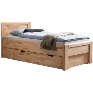 HOMELIV. Ewen Seniorenbett, 90x200 cm, Kernbuche Natur | Kernbuche-Seniorenbett, mit Schubkästen, mit Stauraum, mit Komforthöhe, mit Auflageleisten, belastbar bis 160 kg, 90x200 cm