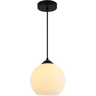KCO Beleuchtung Milchglas Globe Pendelleuchte Industrial Vintage Gerippte Pendelleuchte Schwarz Decke Pendelleuchte Leuchte Weiß Glas Pendelleuchten Küche Insel Beleuchtung
