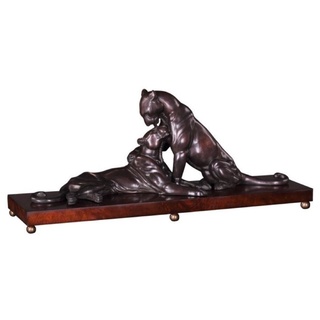 Casa Padrino Luxus Deko Bronzefiguren mit Holzsockel 2 Tiger Bronze / Braun 83 x 23 x H. 34 cm - Luxus Qualität