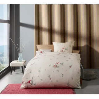FLEURESSE Aspen Wichtel Zweige Häuser Schnee/Genk Rot 135 x 200 cm + 80 x 80 cm