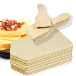Smart-Planet Raclette Spachtel Set mit Brettchen hitzebeständig für beschichtete Pfännchen - 8x Racletteschaber - 8x Untersetzer Brettchen - Racletteset aus Buchenholz