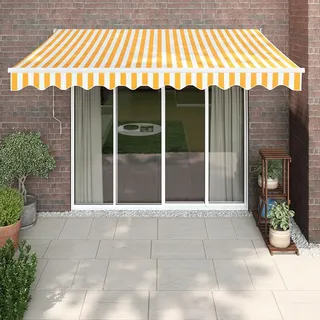 IKAYAA Elektrische markise 350x250 Elektrische Gelenkarmmarkise Markise mit Fernbedienung und Kurbel Sonnenmarkise Sonnenschutz-Gelb und Weiß-350 x 250 cm