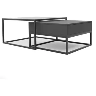 COUCHTISCH quadratisch Schwarz, MDF/Glas Tischplatte, Rahmen Schwarz