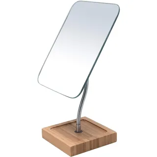 YEAKE Flexibler Schwanenhals-Schminkspiegel aus Bambus, 360° drehbar, 20,3 cm, groß, Rahmenlos, zusammenklappbar, tragbar, Tisch-Schreibtischspiegel mit Ständer, für Badezimmer, Rasur, Make-up,