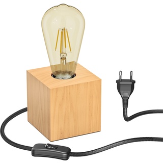 ledscom.de Tischlampe HITO, Holz massiv, eckig, inkl. E27 Lampe Retro gold extra-warmweiß 489lm