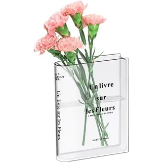 Jalleria - Buchvase, klare Acrylvase, buchförmige Vase, Tulpenvase, Buchvase für Blumen, Schlafzimmer, Wohnzimmer, Büro, Tischdekoration