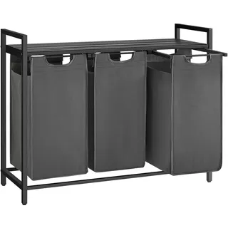 VASAGLE Wäschekorb 3 x 40 L, Metallrahmen, 92,5 x 33 x 72 cm