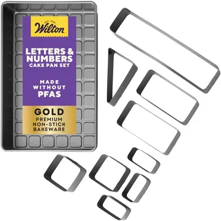 Wilton Buchstaben und Zahlen Verstellbare Antihaft-Kuchenform, 10-teiliges Set, Schwarz