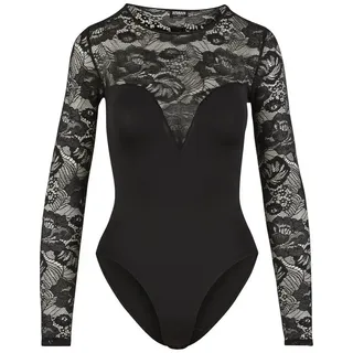 URBAN CLASSICS Round Neck Lace Langarm-body Black XS