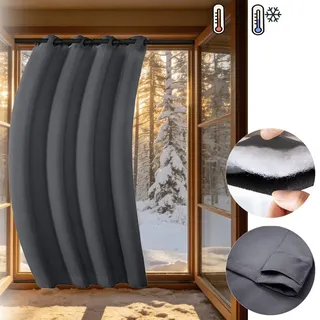 1x Dicke Thermovorhang Kälteschutz Outdoor Vorhang Wetterfest mit ösen Thermo Vorhang Lärmschutz für Terrasse Garten Balkon Tür, 132x244cm Grau - Dunkelgrau