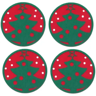 DOITOOL Filzuntersetzer für Weihnachten, rund, Weihnachtsbaum, Tassenmatte, Urlaubsuntersetzer, saugfähig, dekorativ für Getränke, Zuhause, Küche, Büro, 4 Stück (grün)