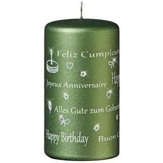 Kopschitz Kerzen Adventskerze Spruchkerze "Happy Birthday" Grün Matt 130 x Ø 70 mm, 1 Stück grün
