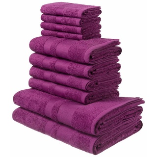 my home Handtuch Set Vanessa, Handtücher mit Bordüre, Walkfrottee (Set, 10-St), einfarbige Duschtücher, Handtücher und Gästetücher aus 100% Baumwolle rosa