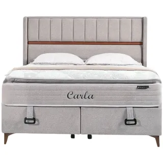 Villa Möbel Boxspringbett Carla (Bett Set (mit Matratze), Liegefläche 100x200), Bettkasten mit XXL Stauraum und Gasdruckfedern für einfache Handhabung beige