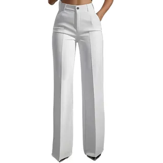 JellyLe Anzughose Damen Hochtailliert Gerader Schnitt Leichte Marlenehose mit Weichem Fall Business Hosenanzug Elegant und Bequem (Weiß,M) - M