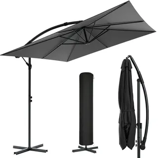 Arvioo Alu Ampelschirm Sonnenschirm + Abdeckung 250 cm, Kurbelvorrichtung Kurbelschirm mit Ständer, UV-Schutz Wasserdicht Bespannung, 360° Fun - Dunkelgrau