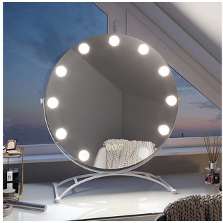 EMKE Kosmetikspiegel Runder Schminkspiegel Hollywood Spiegel mit Beleuchtung Tischspiegel, 3 Lichtfarben,Dimmbar,7 x Vergrößerungsspiegel,360° Drehbar weiß