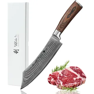 Wakoli EDIB Damast BBQ- und Blockmesser mit Gravur – Personalisiertes Messer, 20 cm Klinge aus 67 Lagen Damaststahl (VG10-Kern), Pakkaholzgriff – Scharfes Küchenmesser Geschenk, Geschenkverpackung