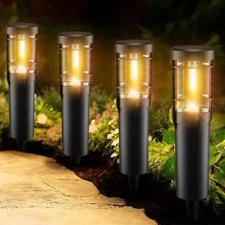 Ainostone Solarlampen 4 Stück Solarleuchten 900mAh Warmweiß LED Gartenleuchten Super Hell Solar Gartenbeleuchtung mit Erdspieß IP65 Winterfest Auto Ein/Aus für Aussen Garten Balkon Weg Neujahr Deko
