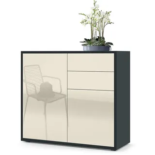 Vladon Ben V1 79 x 74 x 36 cm Schwarz matt / Creme Hochglanz / Gelb